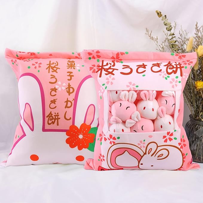Kawaii Bunny Plush Pillow Throw Pillow, Cute Plushies Bunny Plush Toys, Removable Bunny Stuffed Animals, Bunny Gift for Kids Birthday Easter