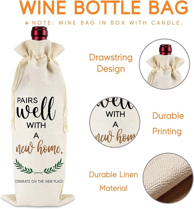 Fairy's Gift Funny Housewarming Wine Bag & Candle, House Warming Gifts New Home, Housewarming Gifts for New House, New Apartment, First Home, New Homeowner Gifts, Closing Gifts for Home Buyers