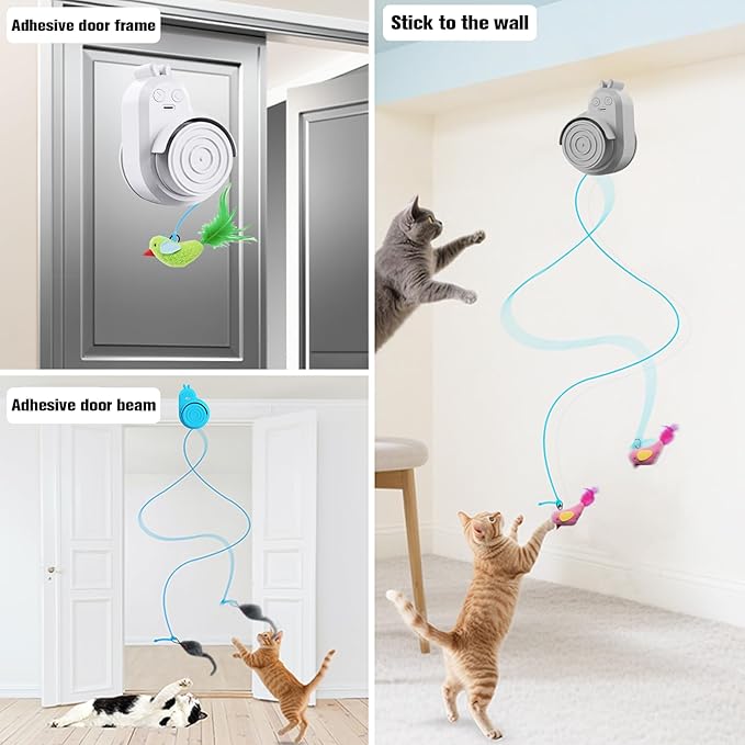 Interactive Cat Toys for Indoor Cats Automatic Electric Flying Bird Feather Cat Toy - Best Kitten & Adult Cat Enrichment Toy Stick-on Hanging Electric Kitty Toys for Bored Cats