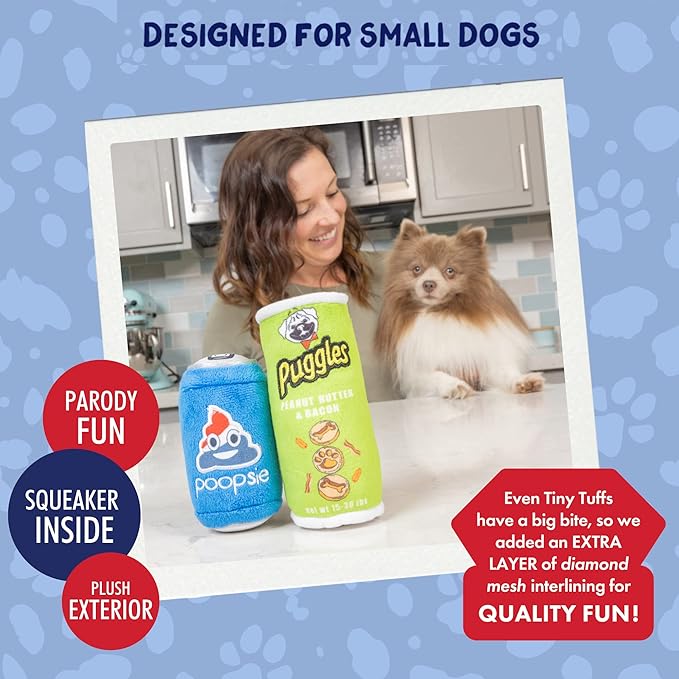 Huxley & Kent Tiny Tuff | Got Muncheez | Extra Tough Dog Toy for Small Dogs | 2-Pack Funny Dog Toy | Features Squeaker, Crinkle | Machine Washable