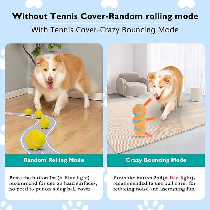 Dog Balls,The 3rd Generation Interactive Toys for Puppy/Small/Medium/Large Dogs,Improved Dog Rolling Effect Tennis Ball with Strap, Tough Motion Activated Automatic Moving Dog Toys (Yellow)