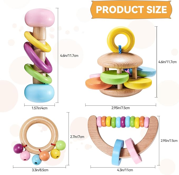 4 Pcs Wooden Bunny Toys - Safe Rabbit & Guinea Pig Toys for Chinchillas & Hamsters, Teeth Grinding, Indoor & Outdoor