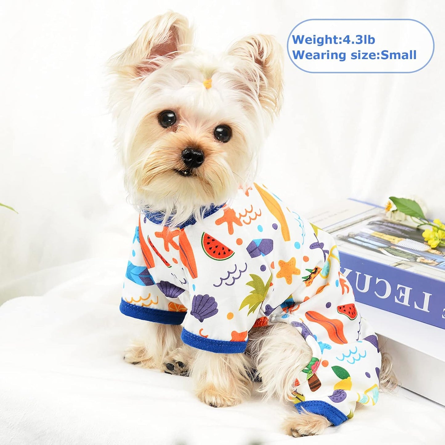 Dog Pajamas Pjs Fall Summer Dog Clothes for Small Dogs Girl - Boy - Medium Size Dogs, Soft Stretchy Puppy Clothes Doggie Onesies Cat Pet Jammies Outfit (Beach, X-Small)