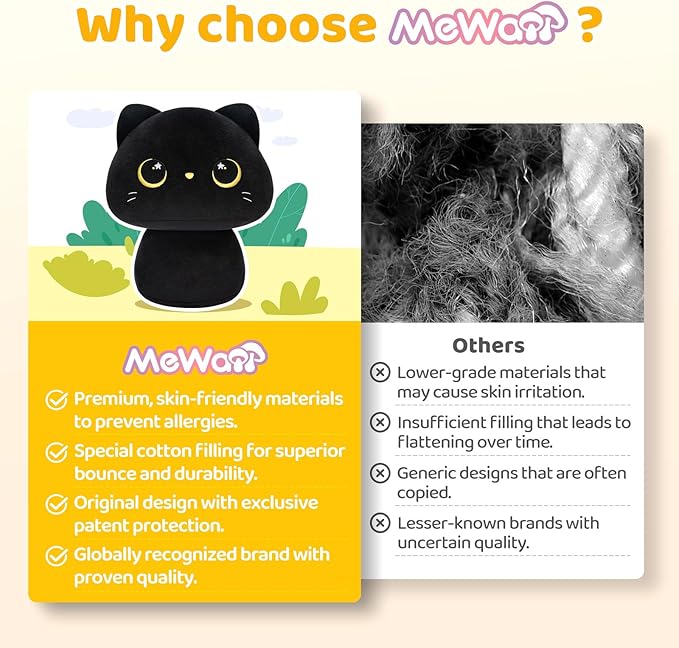 Squishy Cloud-Like Softness, Trending Kawaii Cat Mushroom Plush Pillow, A Must-Have Collectible for Young Adults, Perfect for Kids, Toddlers Girls, Stuffed Animal Decor (8")