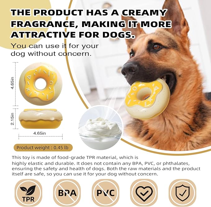 LiuMelinda Dog Chew Toys for Aggressive-Chewers - Indestructible Dog Toy for Aggressive Chewer，Tough Chew Toys for Dogs （Rubber Yellow-Donut）