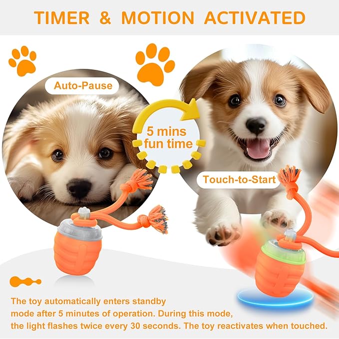 Interactive Dog Toys, [2025 Newly Upgraded] Interactive Dog Ball for Small Dogs, Automatic Moving Dogs Toy Wicked Ball for Boredom & Training, Play Music, USB Rechargeable(Orange)