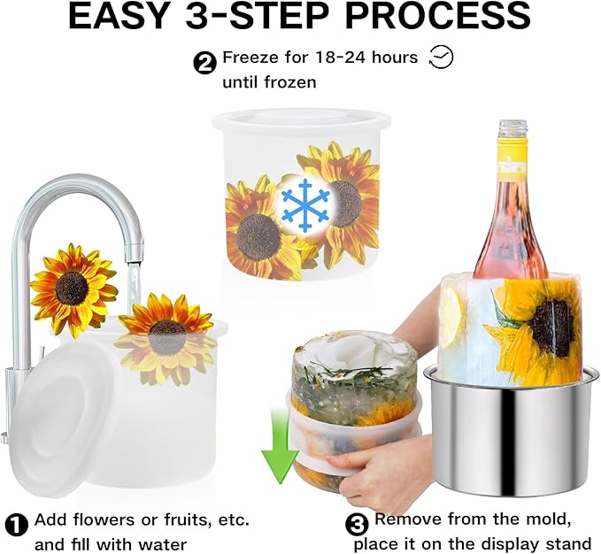 Silicone Ice Bucket Mold Wine Bottle Chiller, [EASY TO GET OUT] DIY Champagne Ice Mold with Flowers/Fruits/Theme Decors, Wine Ice Bucket for Parties/Wedding/Festival/Holiday