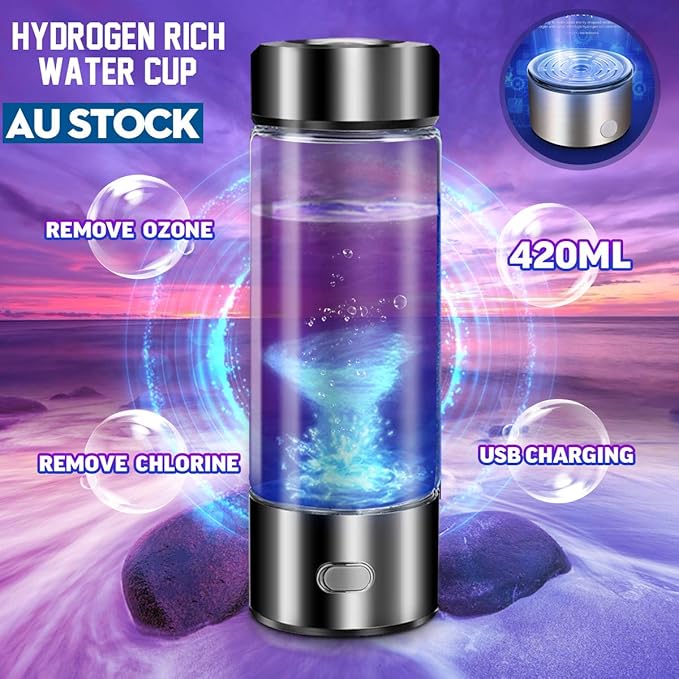 3 Mins Negative Ion Hydrogens-Rich Water Cup Generator Alkaline 450ML Portable USB Charge Electrolytic Generator Lonization Bottle Glass Anti-aging Health Care Cup