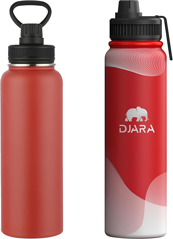 Insulated Water Bottle - Leak-Proof, BPA-Free, Wide Mouth, Sports, Gym, Travel, Stainless Steel Vacuum Insulated Bottle (Red) 34OZ