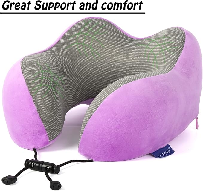 GOTDYA Travel Pillow,Travel Neck Pillows for Sleeping,100% Pure Memory Foam Soft Comfort & Support Pillow for Airplane/Car/Office&Home Rest Use-Violet