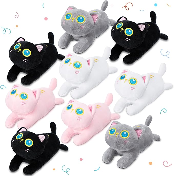 Zomiboo 9 Pcs Cat Stuffed Animals Bulk Mini Plush Cat Pig Stuffed Kitten Soft Doll Piggy Plush Toys Ornament for DIY Keychain Halloween Classroom School Pet Animals Party Favors(Cat Style)