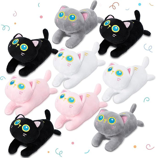 Zomiboo 9 Pcs Cat Stuffed Animals Bulk Mini Plush Cat Pig Stuffed Kitten Soft Doll Piggy Plush Toys Ornament for DIY Keychain Halloween Classroom School Pet Animals Party Favors(Cat Style)
