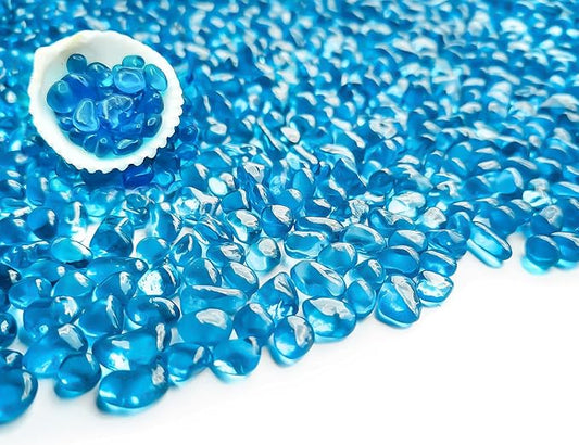 Keedolla Fish Tank Rocks Beads Aquarium 0.93LB, Clear Glass Pebbles Stones Gravel for Vases Fillers, Garden, Aquarium, Betta Fish Turtle Tank, Succulent Plants Decor - Sea Blue
