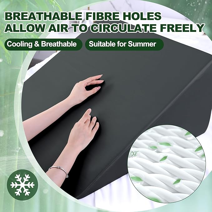 HOMBYS Bamboo Viscose Bed Wedge Pillow Cover with Zipper, 100% Viscose Made from Bamboo, Soft, Cooling, Breathable Wedge Pillowcase Sweat-Absorbent Pillowcase for Summer, 25"x25"x12.5", Dark Grey