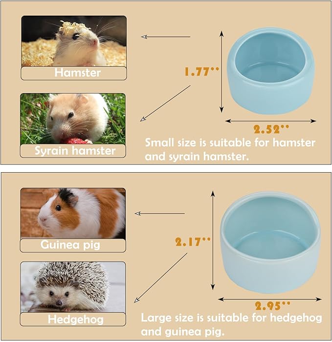 VanEnjoy 4 Pack Medium Hamster Food Bowl Ceramic Guinea Pig Food Dish No Spill Hamster Food and Water Bowl Small Animal Food Bowl for Chinchilla Hedgehog Hamster Gerbil - Pink Blue Yellow and Green