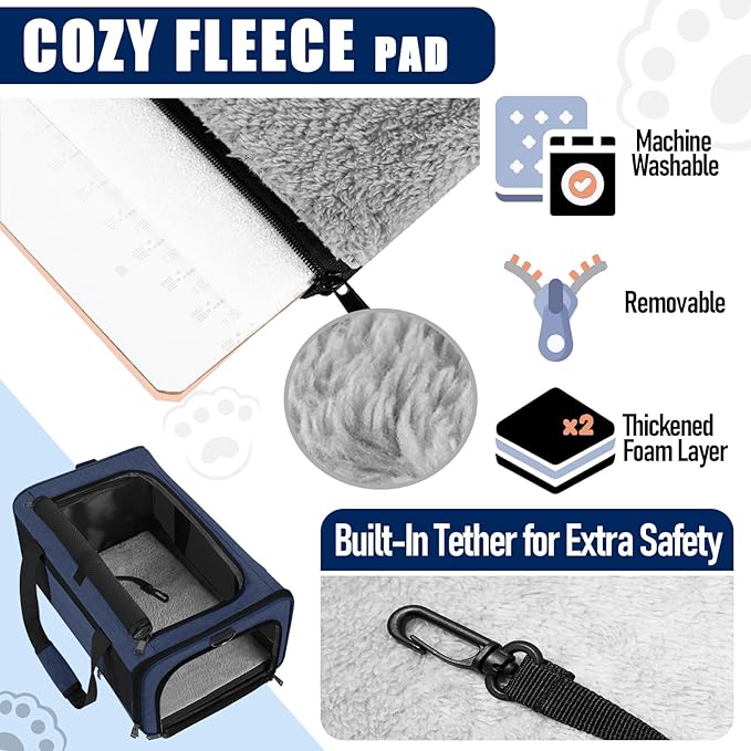 Dog Carrier Soft/Cat Crates Large Cat 20 to 25 pounds/Softsided Pet Car Travel Carry Bag 15 Pound Puppy/Top Open Transport Kennel Navy