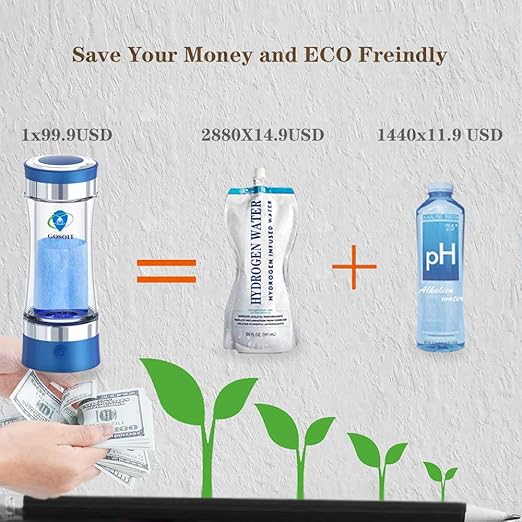 Hydrogen Alkaline Water Bottle Hydrogen Water Generator Ionizer Hydrogen Water Maker Machine with SPE and PEM Technology US Membrane Make Hydrogen Content up to 800-1200 PPB (blue)