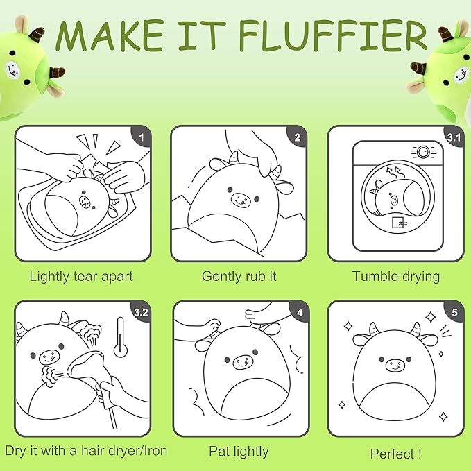 Avocado Cow Plush Toy Pillow Cute Stuffed Animal Soft Plushie Doll Gift for Kids Boys Girls Green 8 inch