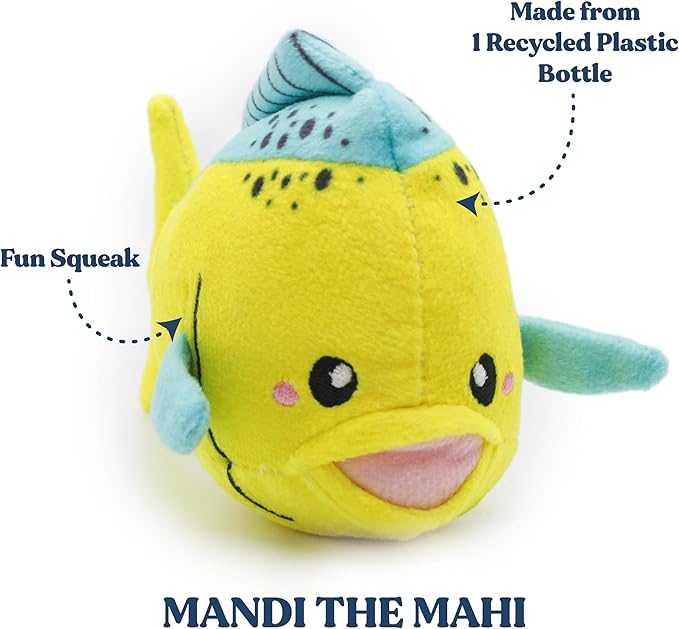 Dog Toys | Plush Toy Mahi Mahi Stuffed Animal for Dogs | Small Eco Friendly Toy - Easy to Clean and Made from Non Toxic Materials