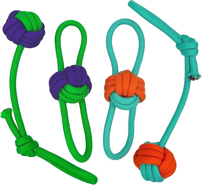 Tug of War Dog Toy Small Breed,Durable Dog Ball with Rope for Agreessive Chwers,4-Pack Rope with Ball Attached for Small and Medium Breed 0-80 Pounds,Puppy Interactive Toy
