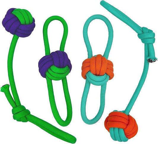 Tug of War Dog Toy Small Breed,Durable Dog Ball with Rope for Agreessive Chwers,4-Pack Rope with Ball Attached for Small and Medium Breed 0-80 Pounds,Puppy Interactive Toy