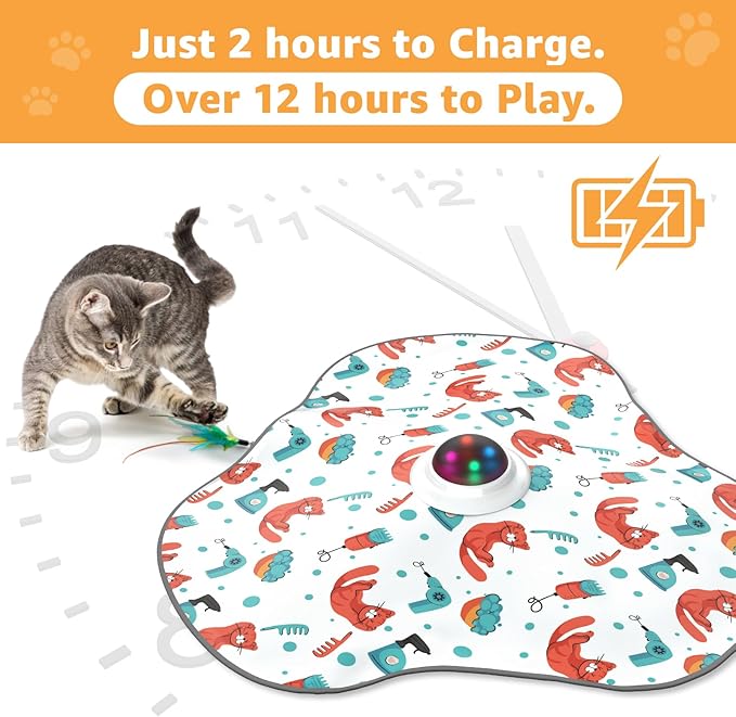 Interactive Cat Toys Rechargeable: Moving Concealed Feathers with Chime - Hide and Seek Toys,Touch Cat Kitten Toy Exercise Toys for Indoor Bored Adult Cats,White