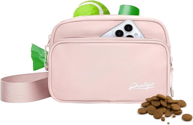 Dog Treat Pouch, Removable Treat Pouches Pet Training Pouch, Hand Free Dog Walking Bag with Carabiner, for Puppy Travel or Outdoor Use (Pink)