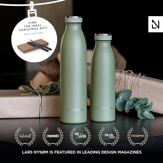 LARS NYSØM Stainless Steel Insulated Water Bottle 12oz 17oz 25oz 34oz 51oz | BPA-free Insulated Thermo Flask for Hot and Cold Beverages | Leakproof Drinking Bottle (Spicy Mustard, 17oz)