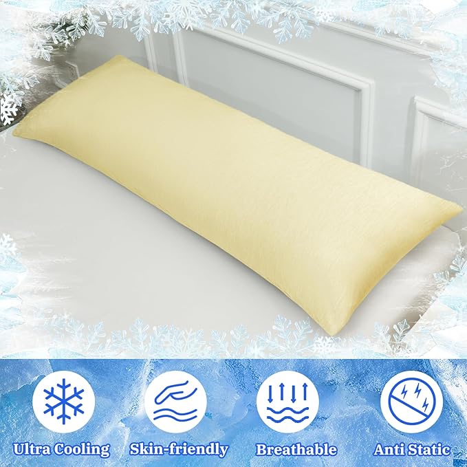 Cooling Body Pillow Case for Hot Sleepers - Body Pillow Cover Cooling Double Side Arc-Chill Q-Max>0.5 Cooling Fiber - Breathable Cooling Body Pillow Cover with Zipper (Cream, 20" x 54")