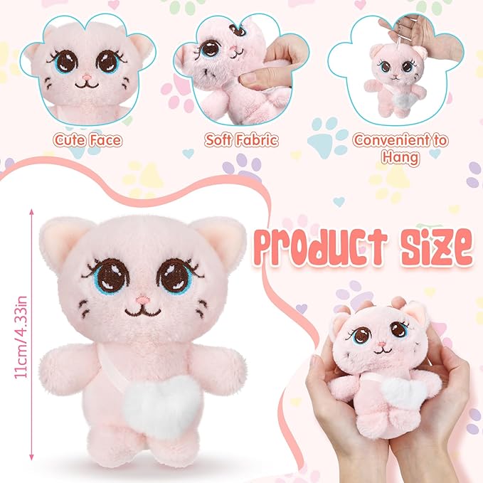 Zomiboo 9 Pcs Cat Stuffed Animals Bulk Mini Plush Cat Pig Stuffed Kitten Soft Doll Piggy Plush Toys Ornament for DIY Keychain Halloween Classroom School Pet Animals Party Favors(Heart Style)