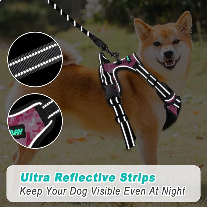 BARKBAY No Pull Dog Harness Large Step in Reflective Dog Harness with Front Clip and Easy Control Handle for Walking Training Running(Pink camo,XL)