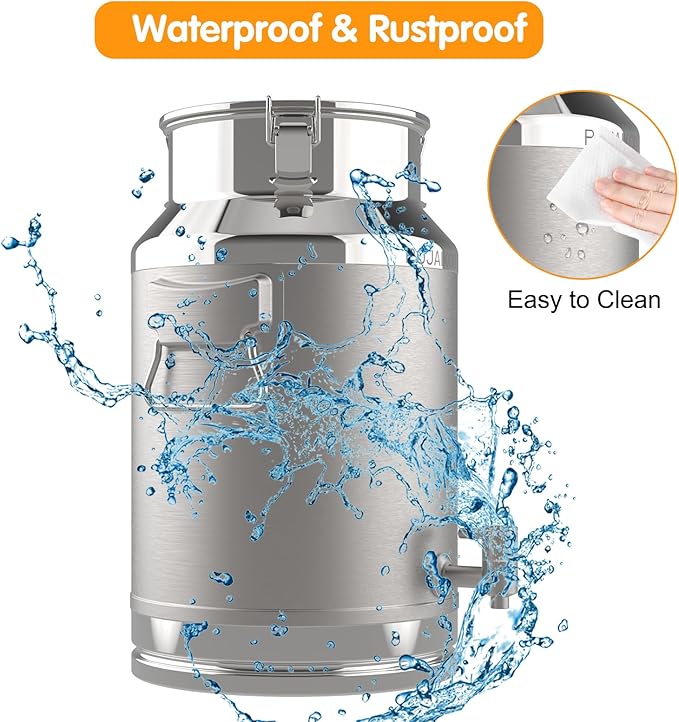 Milk Can, 304 Stainless Steel Bucket with Sealed Lid, 5 Gallon Milk Pail, Tote Bucket Heavy Duty for Milk and Wine Liquid Storage with Stainless Steel Ladle