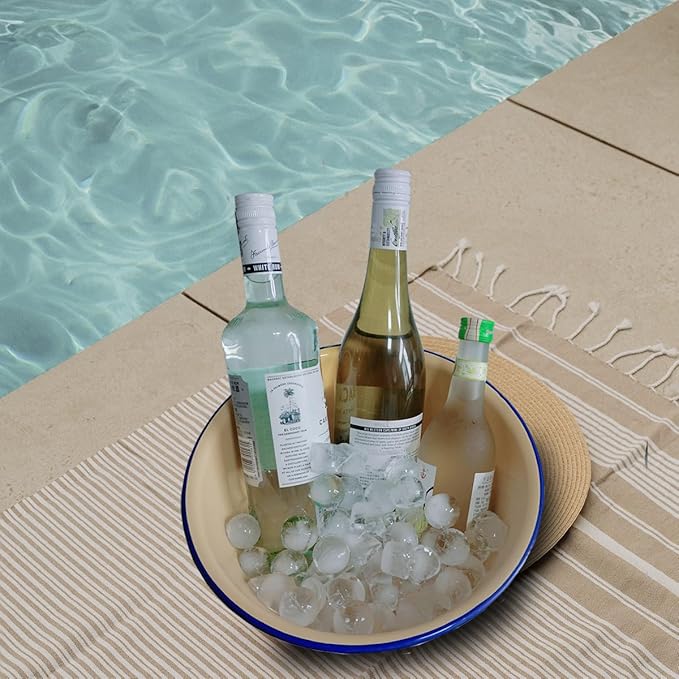 Ice Bucket 3 PCS(2.8L, 4.6L, 6.6L), UNOSCHRIM Retro Style Enamel Ice Tub in Beach Parties, Fruit Ice Bucket with Lid, Versatile Bottle Drink Cooler for Champagne, Wine, Beer or Whiskey