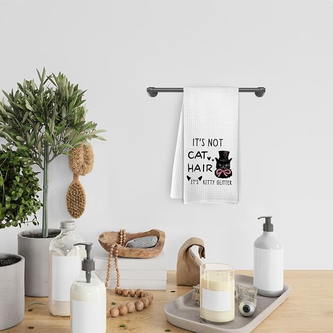 Black Cat Kitchen Towels, Funny Cat Dish Towels, Black Cat Gifts for Women, Cat Gifts for Cat Lovers, It's Not Cat Hair It's Kitty Glitter Hand Dish Tea Towels for Kitchen Bathroom, 16x24 in