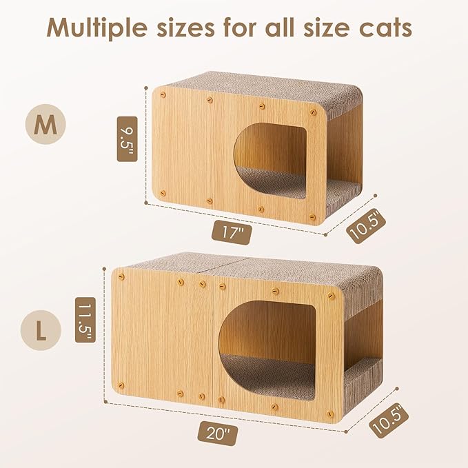EHEYCIGA Cardboard Cat Scratcher House, 17-Inch Corrugated Cat Scratcher for Indoor Cats, Kitten Scratching Board Pad, Brown