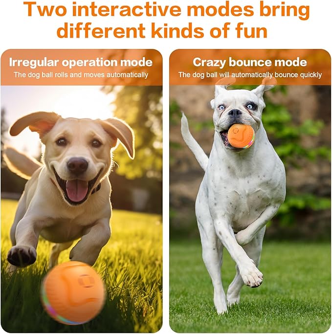 Interactive Dog Toys Ball, Automatic Rolling Balls Toy, Lively pet Ball for Medium/Large Dogs to Relieve Boredom, Activated Automatic Motion Dog Balls Toy with LED Flash, USB Rechargeable
