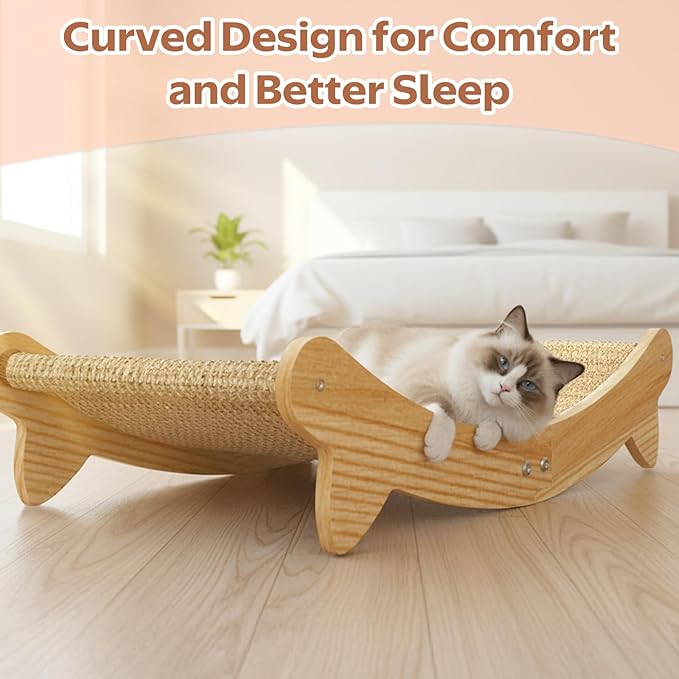 Cat Scratcher Bed – Durable Arc-Shaped Cat Bed & Scratch Pad, Natural Sisal Mat Hammock for Kittens and Adult Cats