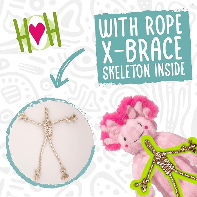 HuggleHounds X-Brace Squeaky Dog Toy - Interactive Dog Toys for Medium & Large Pets to Keep Them Busy, Pet Supplies, Soft & Cute Puppy Plush with Squeak, Tough Plushy - Kiki Axolotl, Small