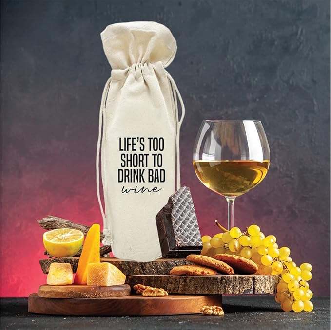 Andaz Press Mothers Day Wine Bag, Life's Too Short To Drink Bad, Mothers Day Wine Bottle Cover, Mother's Day Gifts, Canvas Wine Gift Bag Champagne Bottle Bag Wine Bags For Wine Bottles Gifts 1-Pack