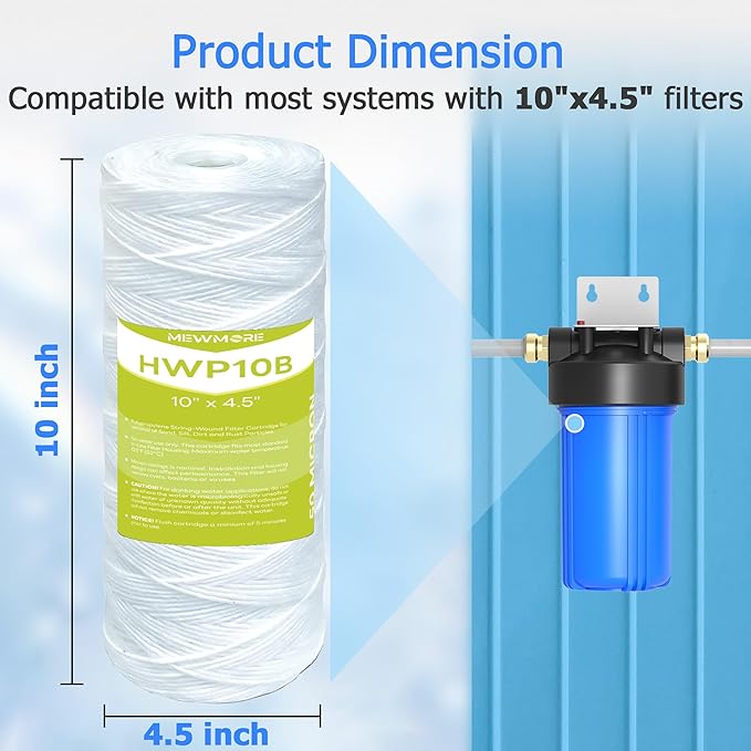 50 Micron Whole House Water Filter Cartridge, String Wound Sediment Filters for Well Water, Replacement for 84637, WPX5BB97P, WP10BB97P, WP25BB97P - 10" x 4.5" Cartridges - Pack of 4