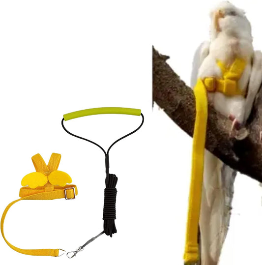 Pet Parrot Bird Harness Leash Adjustable Bird Flying Harness Traction Rope with Cute Wing for Parrots Pigeons Budgerigar Lovebird Cockatiel Mynah Outdoor Training Toy (XL, Yellow)