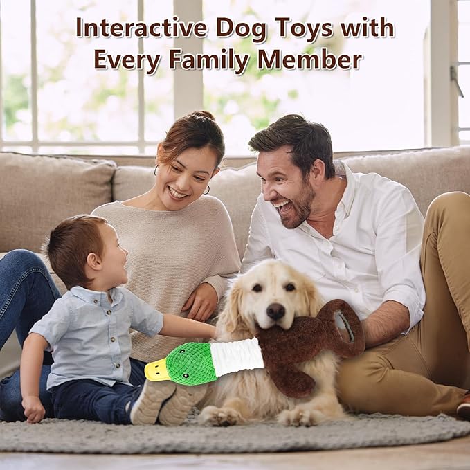 Plush Dog Toys for Large Dogs, Duck Stuffed Squeaky Dog Chew Toy with Crinkle Paper, Interactive Pull Puppy Toys - Tug of War Dog Toys for Big Medium Samll Dog
