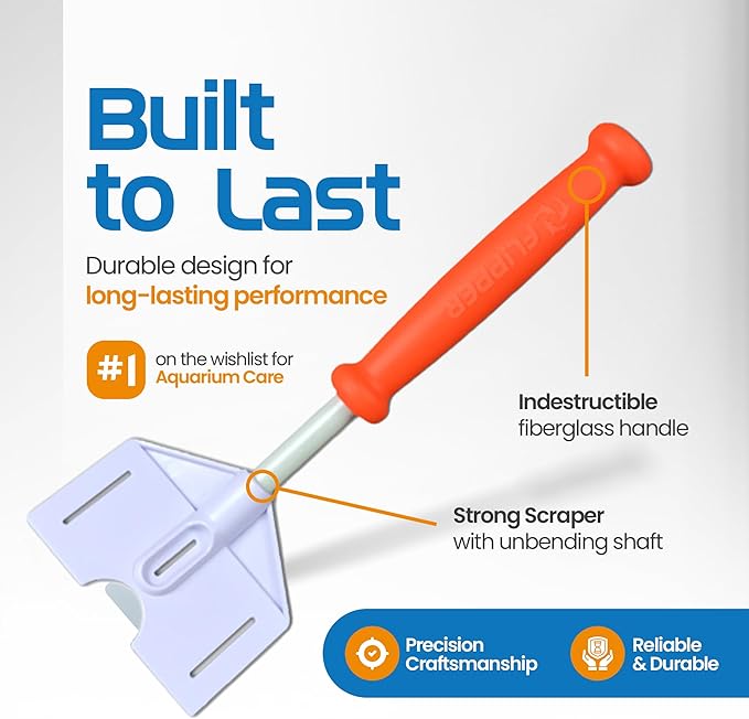 FL!PPER Flipper Platinum Aquarium Algae Scraper | Glass & Acrylic Tank Cleaner with Serrated Blade for Efficient Aquarium Maintenance (10” Rigid Shaft)