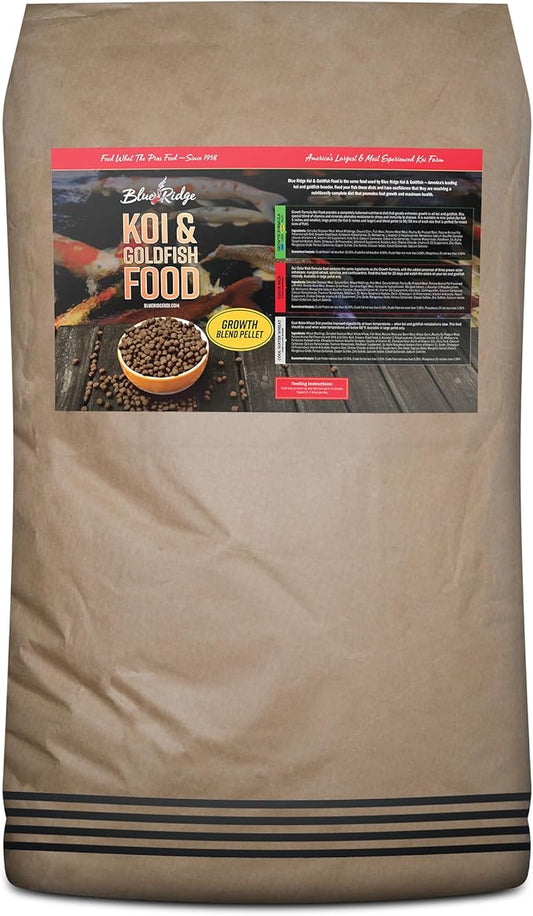 Blue Ridge Koi Fish Food 50lb - Koi Food 3/16” Large and Mini Blend Growth Formula, Goldfish Food, Premium Fish Food for Ponds, Ponds Fish Food, Floating Pond Pellets