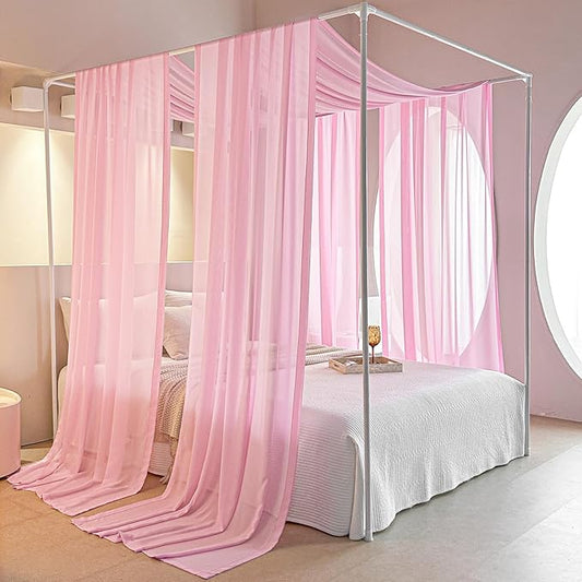 AIKASY Pink Bed Canopy Scarf for Full/Queen - Luxury Sheer Canopy Bed Curtains with Light - Suitable for Four-Poster Bed, Metal Bed Frame, Wood Bed Frame -2pic