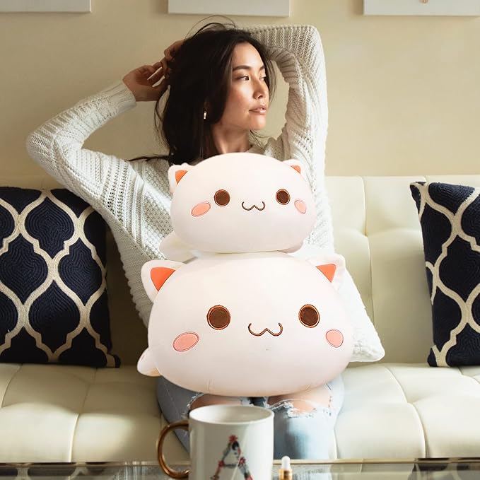 FUYU Cat Stuffed Animals, Soft Cat Plush Pillow Kawaii Kitten Stuffed Animal Toy Gifts for Kids Boys Girls Room Decor (White Round Eyes,27in/67cm)