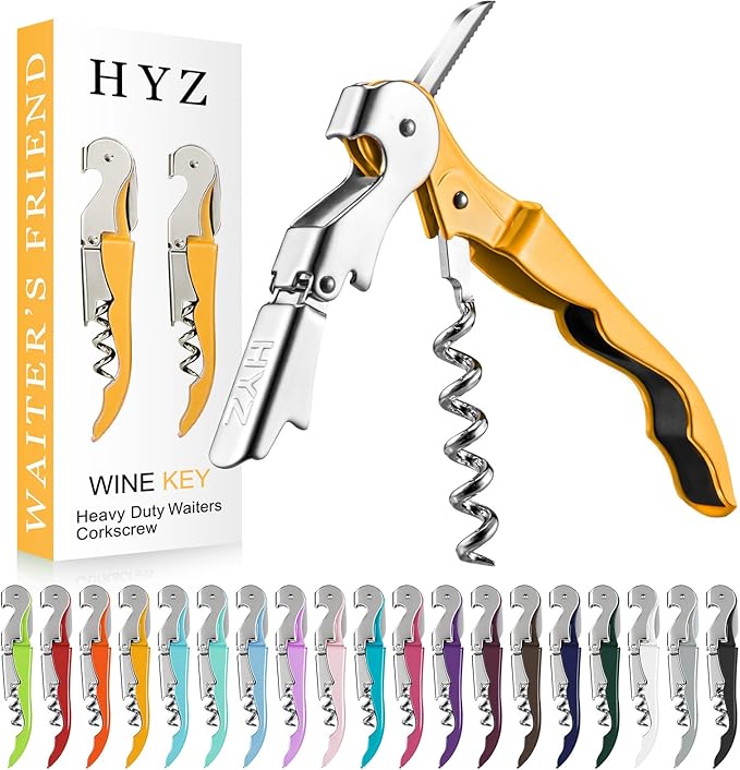 HYZ 2-Pack Wine Opener Waiter Corkscrew, Professional Wine Key for Servers, Bartender with Foil Cutter, Manual Wine Bottle Opener Double Hinged (Yellow)