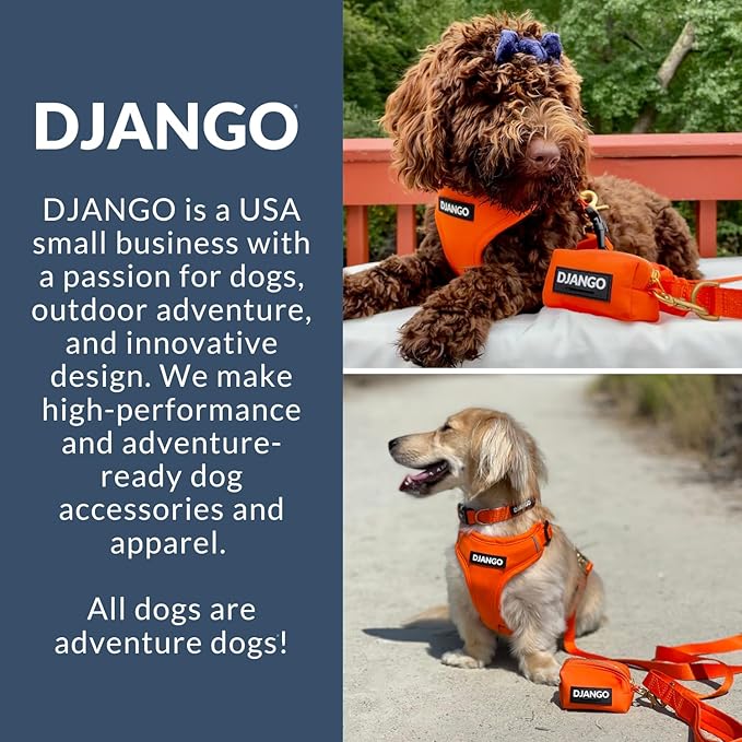 DJANGO Adventure Dog Harness - Stylish, & Durable Large Dog Harness for Outdoor Adventures and Everyday Wear - Sunset Orange Neoprene Adjustable Harness for Dogs with Reflective Piping & Brass D-Ring