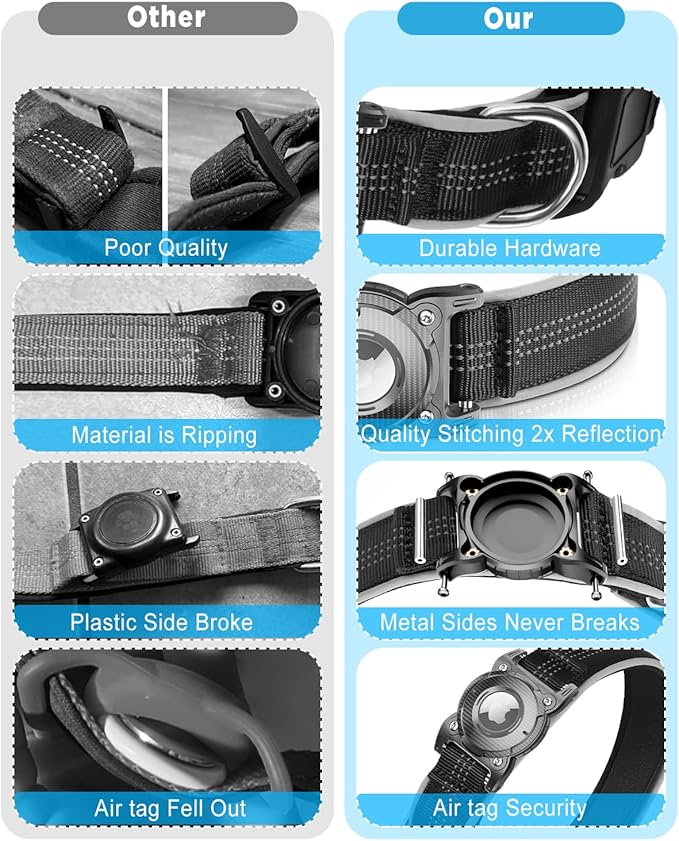 ONEONTA Airtag Dog Collar | Waterproof Airtag Dog Collar Holder with Removable Metal Loop - Airtag Collar Heavy Duty, Reflective, Ultra-Durable, Comfortable Padded, for Small Medium Large Dog Pink XL