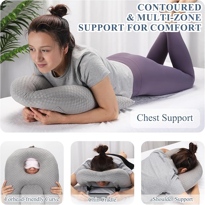 Newly Upgraded Face Down Pillow After Eye Surgery, Prone Pillow with Arm Hole for Face Down Sleeping, Retina and Vitrectomy Lying Pillow, Post Eye Surgery Recovery (Light Grey)